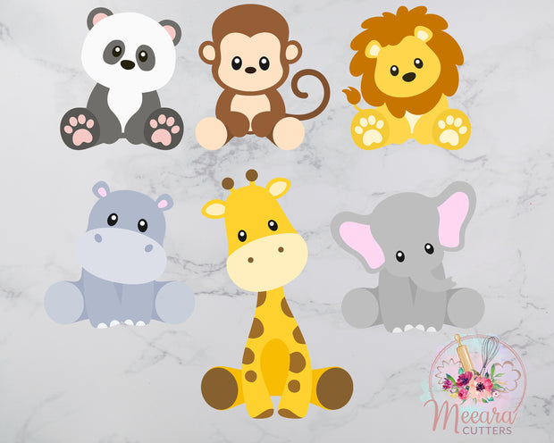 Safari Theme Cookie Cutter Set | Panda, Monkey, Lion, Hippo, Elephant, Giraffe | Fondant Cutter