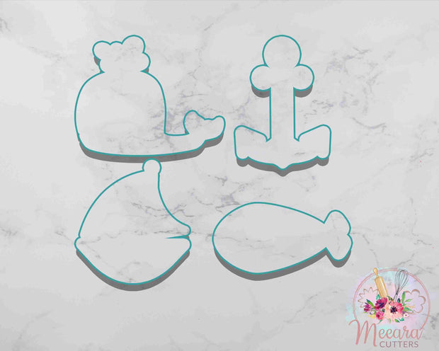 Nautical Cookie Cutter Set | Whale, Anchor, Boat, Fish Cookie Cutters | Set of 4 Cookie Cutters | Fondant Cutter