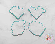 Personalized Plaque Cookie Cutter Set | Floral Plaque, Heart Plaque | Set of 4 Cookie Cutters | Fondant Cutter